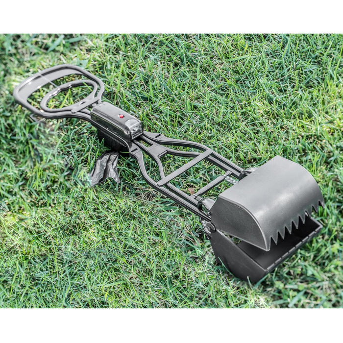 25" Dog Pooper Scooper Rake Pet Poop Waste Bags Refill Set Roll Holder LED Light