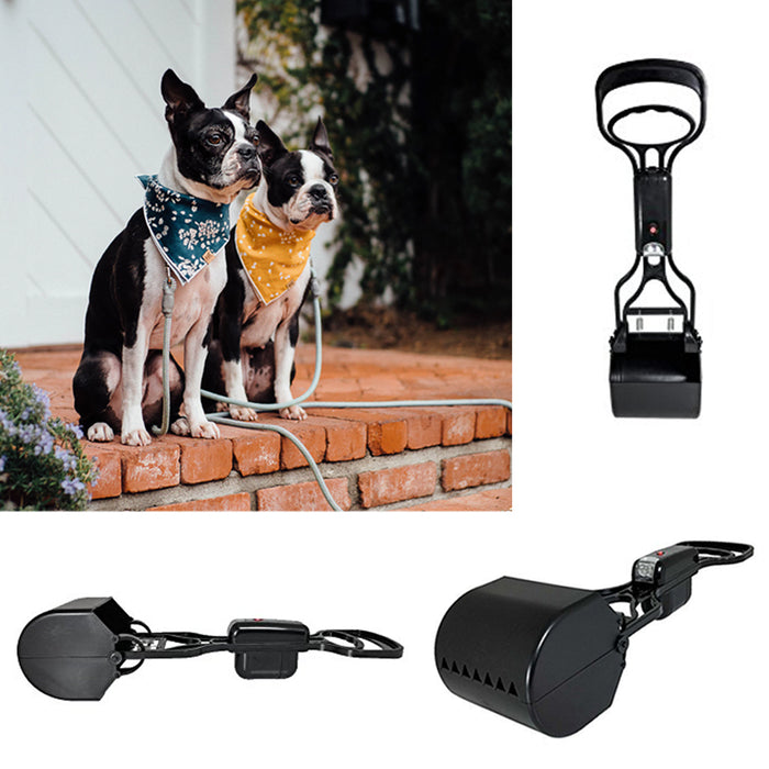 25" Dog Pooper Scooper Rake Pet Poop Waste Bags Refill Set Roll Holder LED Light