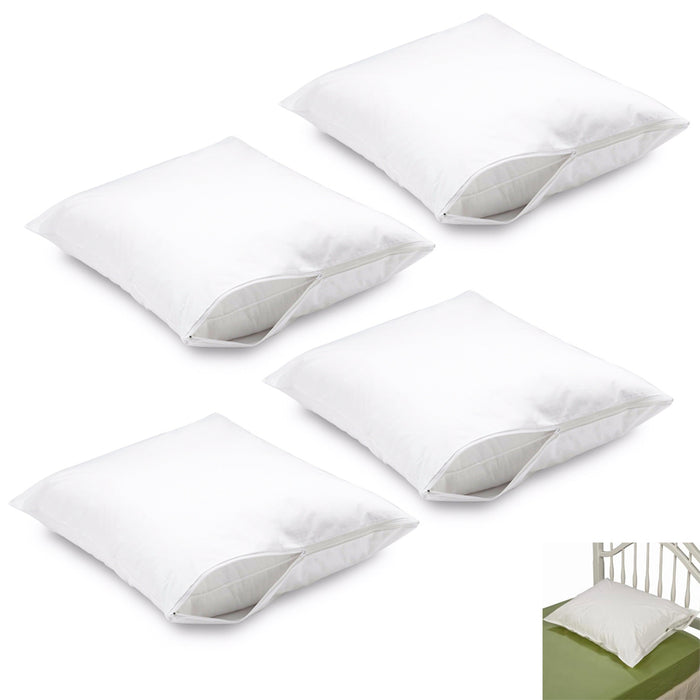 4 Pc Zippered Premium Pillow Cover Waterproof White Protector Liquid Protection