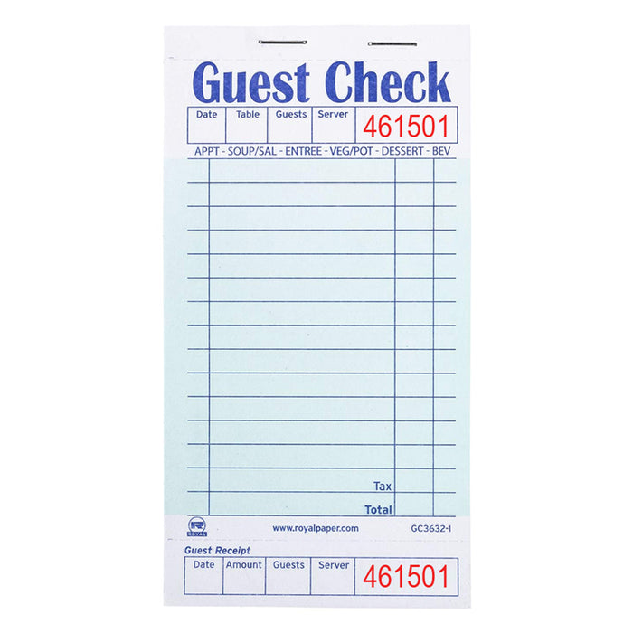 10 Pk Guest Check Receipt Book Pads 1 Part Bond 50 Checks Per Pack Invoice Stub