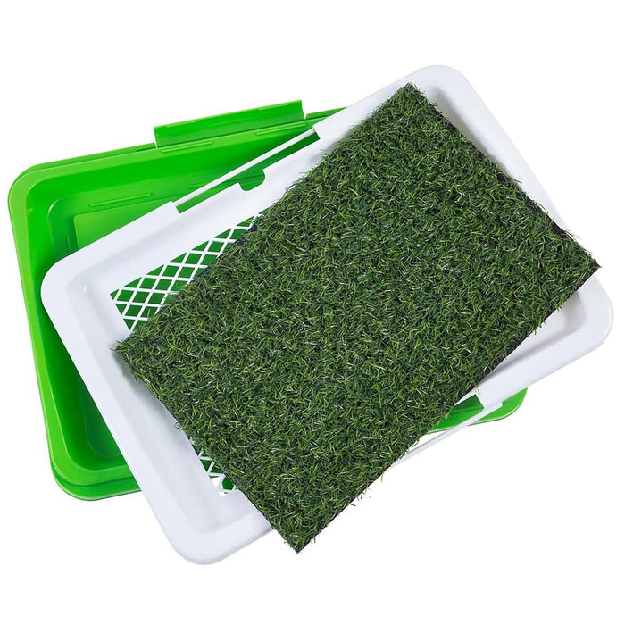 Indoor Dogs Potty Trainer Puppy Pee Pad 18" x 13" Tray Artificial Grass Rug Turf
