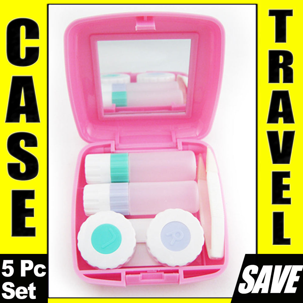 Travel Contact Lens Case Kit Compact Mirror Eye Care Saline Solution B