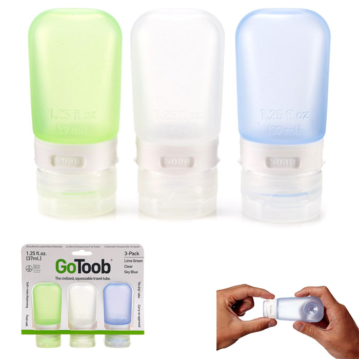 3 Travel Silicone Bottles Squeeze Tube Leak Proof Containers Refill TSA Approved