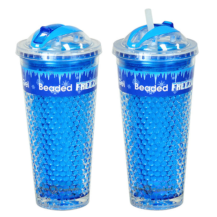 20oz Double Wall Freezer Gel Bottle Tumbler Cup w/ Lid & Foldable Straw BPA Free