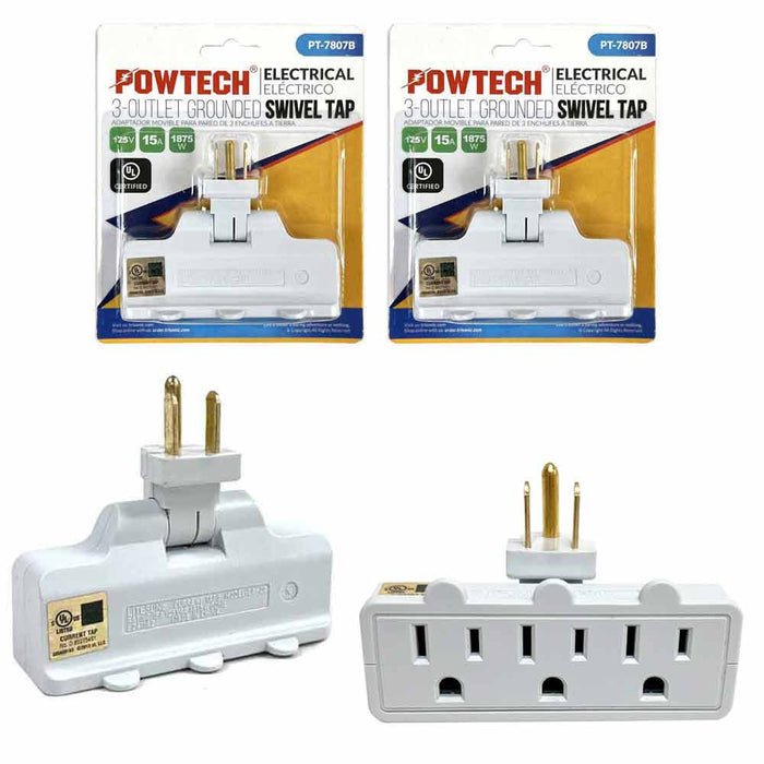 2 Pack 3 Outlet Wall Adapter UL Listed 3 Prong Swivel Grounded AC Mini Plug Wall
