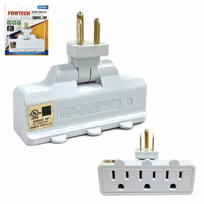 3 Outlet Grounded Swivel Wall Tap 3 Plug Outlet Adapter Multi Plug Extender