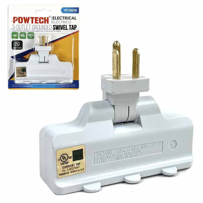 3 Outlet Grounded Swivel Wall Tap 3 Plug Outlet Adapter Multi Plug Extender