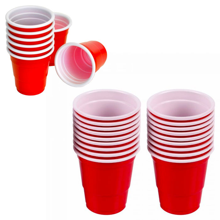 (40) Mini Red Plastic Solo Cups 2oz Plastic Shot Glasses Disposable Cup Jello Shots, Perfect Size for Serving Condiments Snacks Samples Tastings Beer