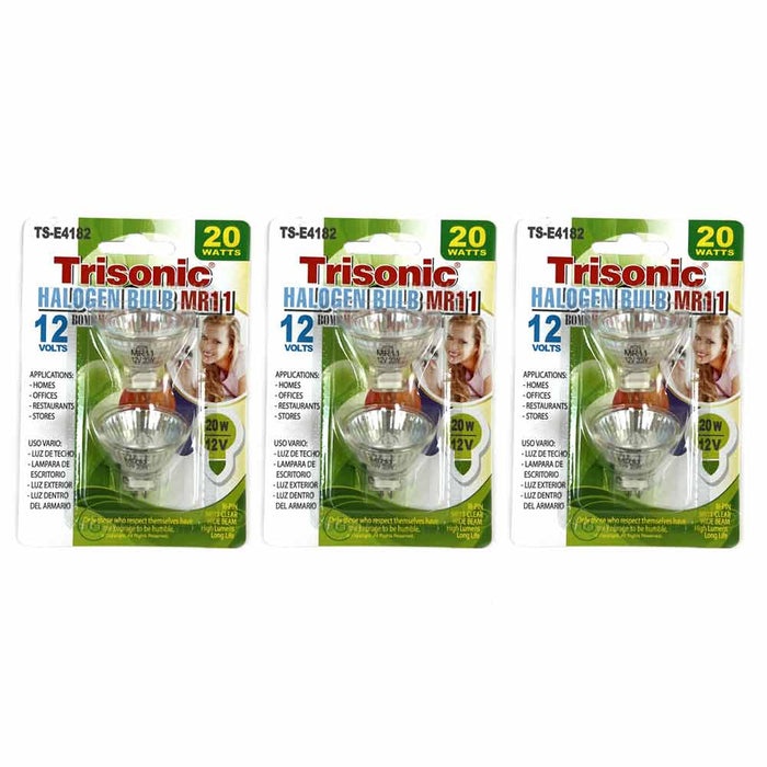 6 Pack Halogen Light Bulbs MR11 12V 20 Watt Bulb Bi-Pin Base Hi Lumens Long Life