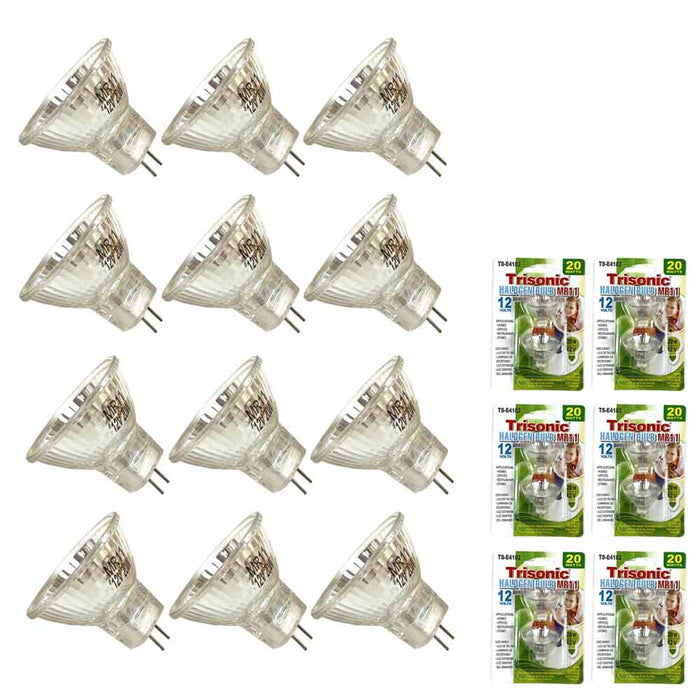 12 PC Halogen Bulbs MR11 12V 20 Watt Bulb Bi-Pin Base Spotlight Glass Cover Bulb