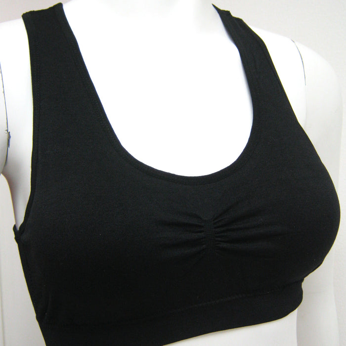 Womens Seamless Sports Bra Padded Yoga Racerback Stretch Soft Top One Size Black
