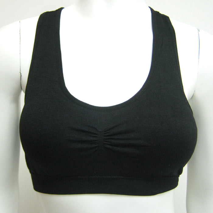 Womens Seamless Sports Bra Padded Yoga Racerback Stretch Soft Top One Size Black