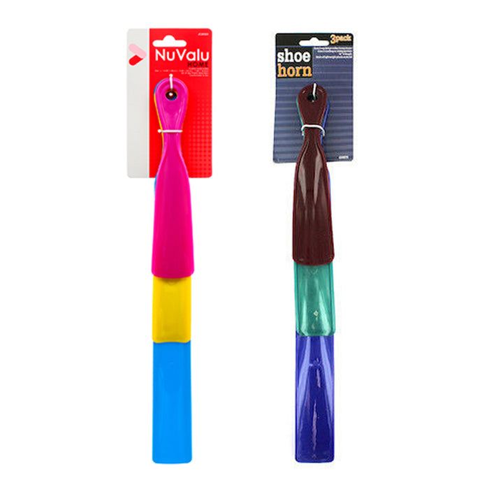 3 Pack Durable Plastic Long Handle Mens Shoe Horn Assorted Sizes 15" 10" 7" New