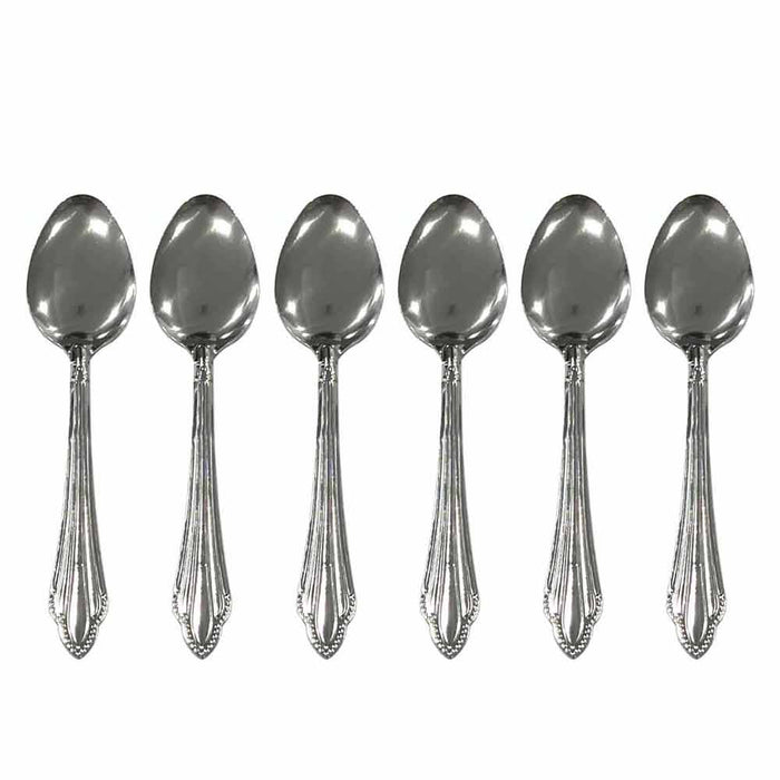 6 Pc Dessert Spoons Set Stainless Steel Flatware Silverware Cutlery Soup Utensil