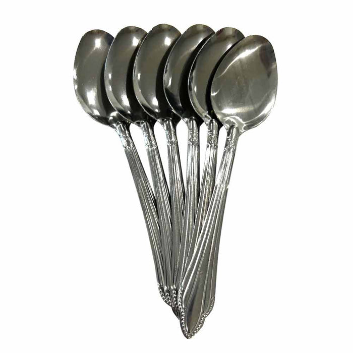 6 Pc Dessert Spoons Set Stainless Steel Flatware Silverware Cutlery Soup Utensil