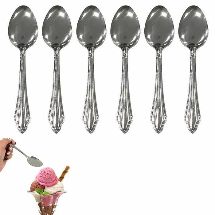 6 Pc Dessert Spoons Set Stainless Steel Flatware Silverware Cutlery Soup Utensil