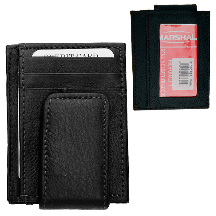 Mens Leather Magnetic Money Clip Front Slim Credit Cards ID Holder Black Wallet