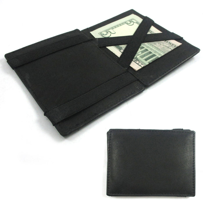 Mens Genuine Leather Magic Flip Wallet Credit Card ID Holder Money Clip Black