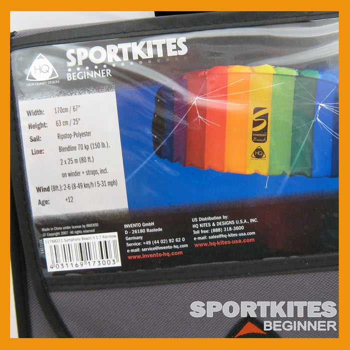 HQ TRAINER POWER KITE 1.8 W/ CONTROL BAR SYMPHONY BEACH BEGINNER