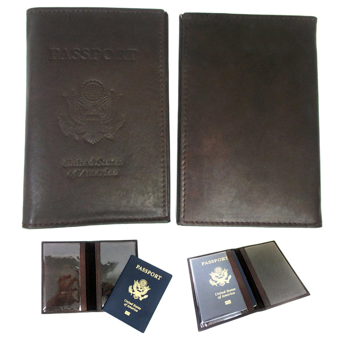 Brown Leather US Passport Cover Travel ID Holder Wallet Case Protector Organizer