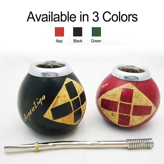 PAMPAs CARVED CROSS HAND MADE MATE GOURD for YERBA or TEA WITH STRAW BOMBILLA KIT ARTISAN NEW 7850