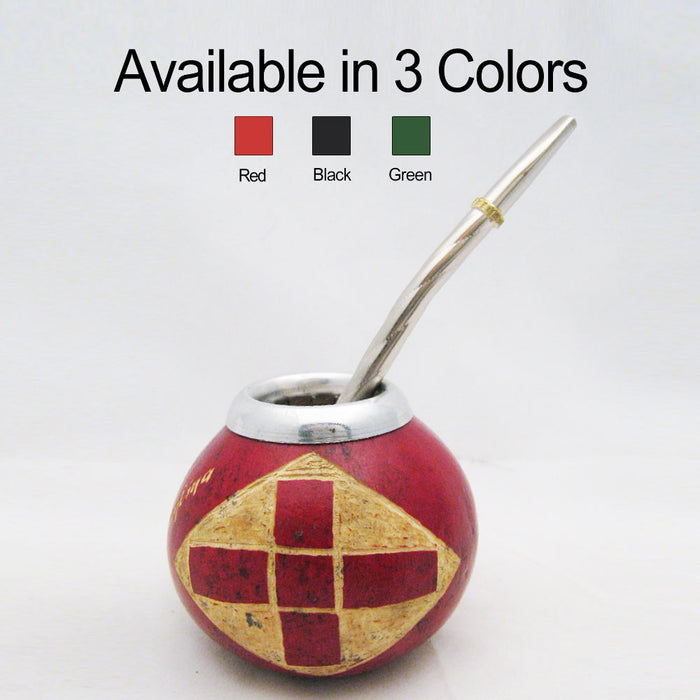 PAMPAs CARVED CROSS HAND MADE MATE GOURD for YERBA or TEA WITH STRAW BOMBILLA KIT ARTISAN NEW 7850