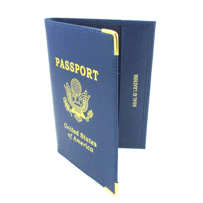 4 Genuine Leather US Passport Cover Holder Wallet ID Case Travel Organizer Blue