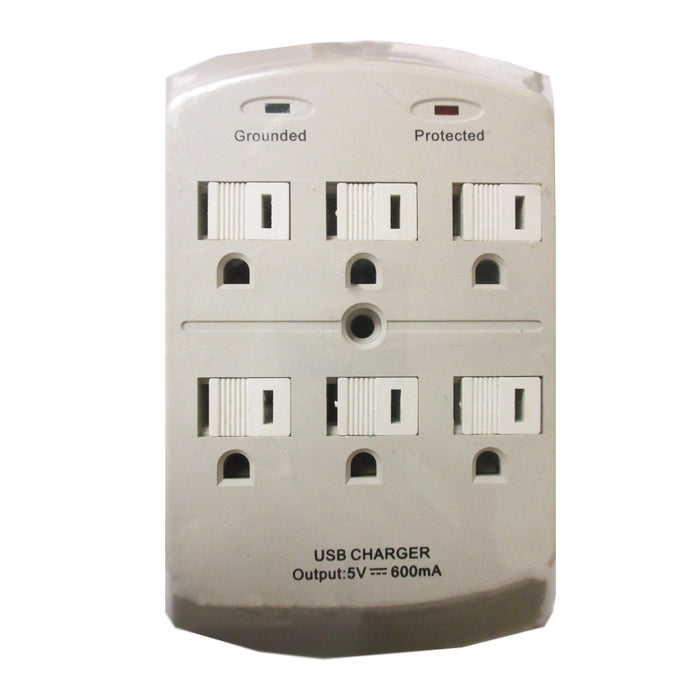 2 USB + 6 Outlet Wall Adapter Surge Protector Tap Child Proof Dual Port ETL