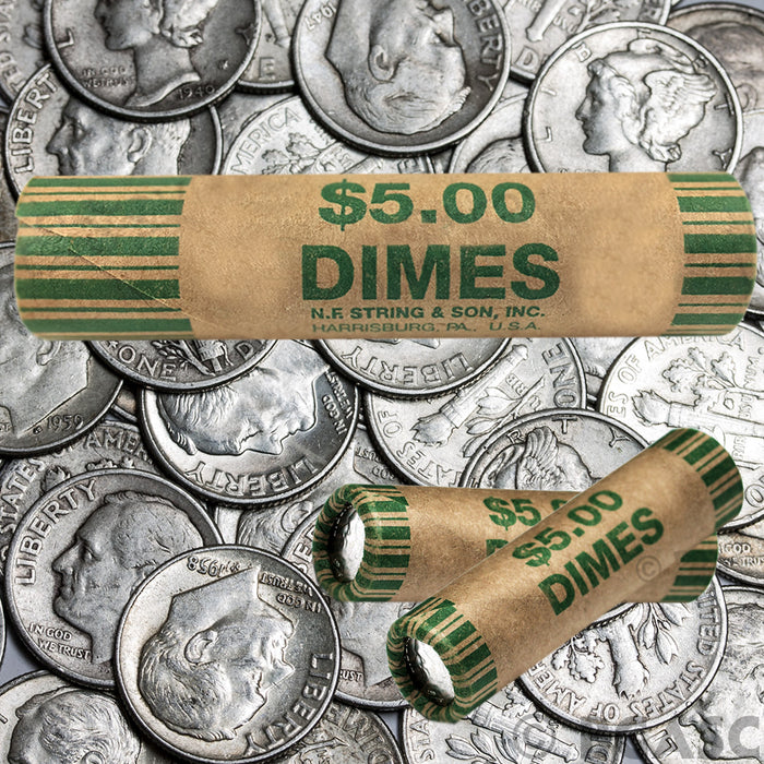 180 Preformed Dimes Tubes Paper Coin Wrappers 10 Cent Shotgun Rolls Counter Bank
