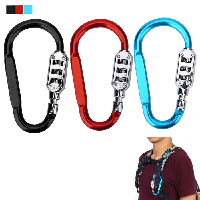 3 Pack Combination Lock Carabiner 3 Dial Digit Luggage Travel Baggage Backpack