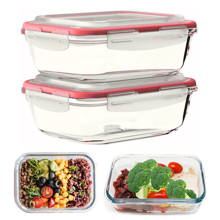 2 Glass Food Storage Containers Baking Meal Prep Snap Locking Lid 33 oz BPA-Free