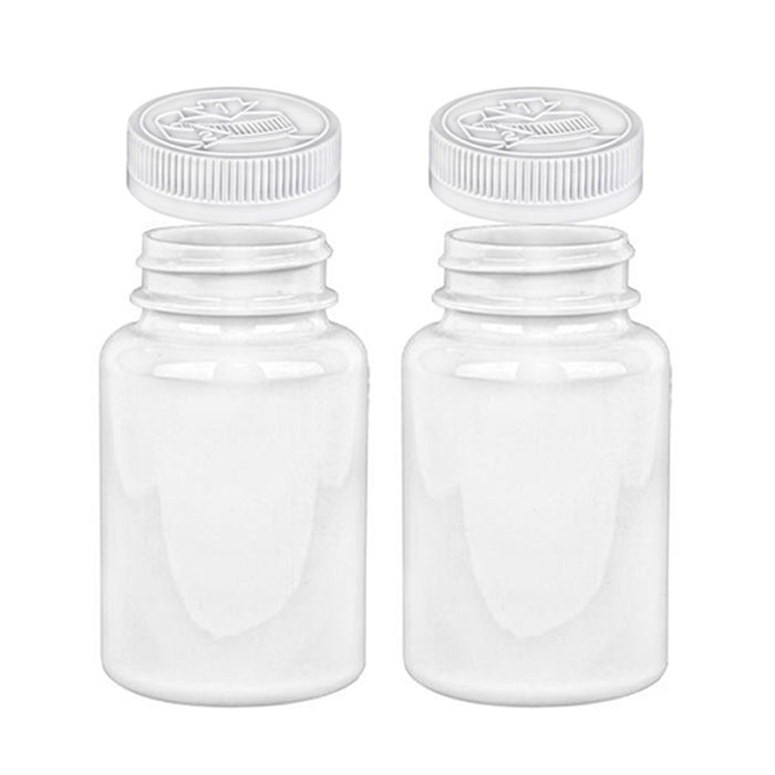 2 Empty Pill Bottles Small Plastic Container White Screw Cap Jars Vitamin 30 ml