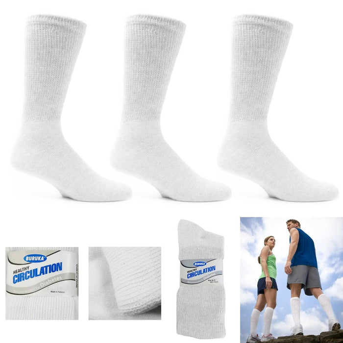 3 Pairs Diabetic Crew Circulation Socks Health Support Cotton Loose Fit Sz 9-11