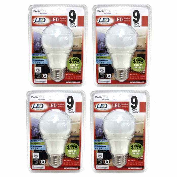 4 Pack A19 LED Light Bulbs 60W 9W 800 Lumens LED Bulb Energy Efficient UL Listed