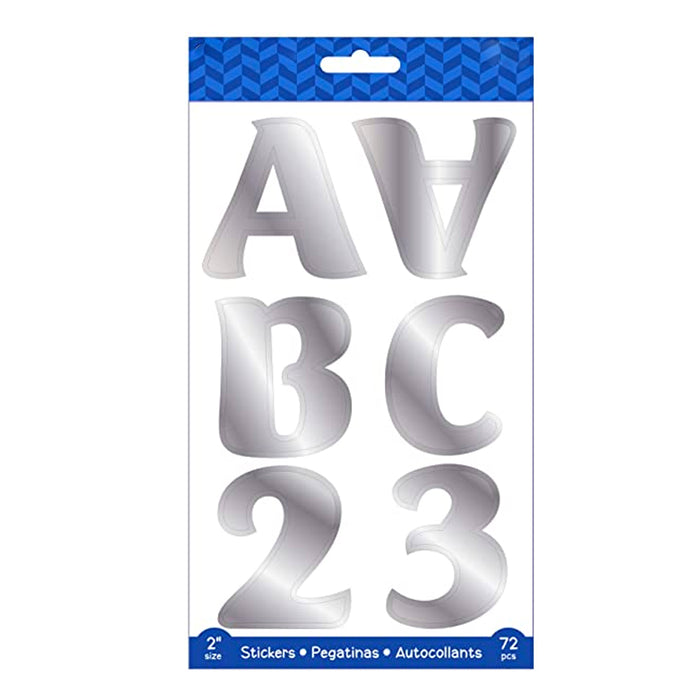 72 Pcs Scrapbooking Stickers Alphabet Numbers Large Bold Letters Silver Metallic