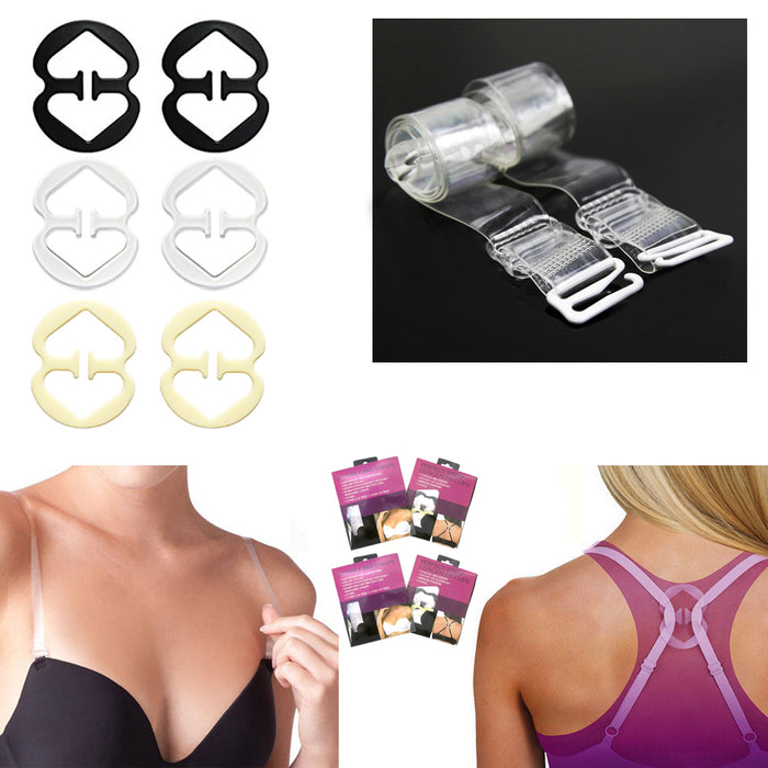 4 Pair Clear Invisible Bra Straps 6 Cleavage Control Holder Clips