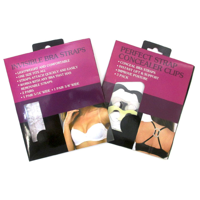 2 Pair Clear Invisible Bra Straps 6 Cleavage Control Holder Clips