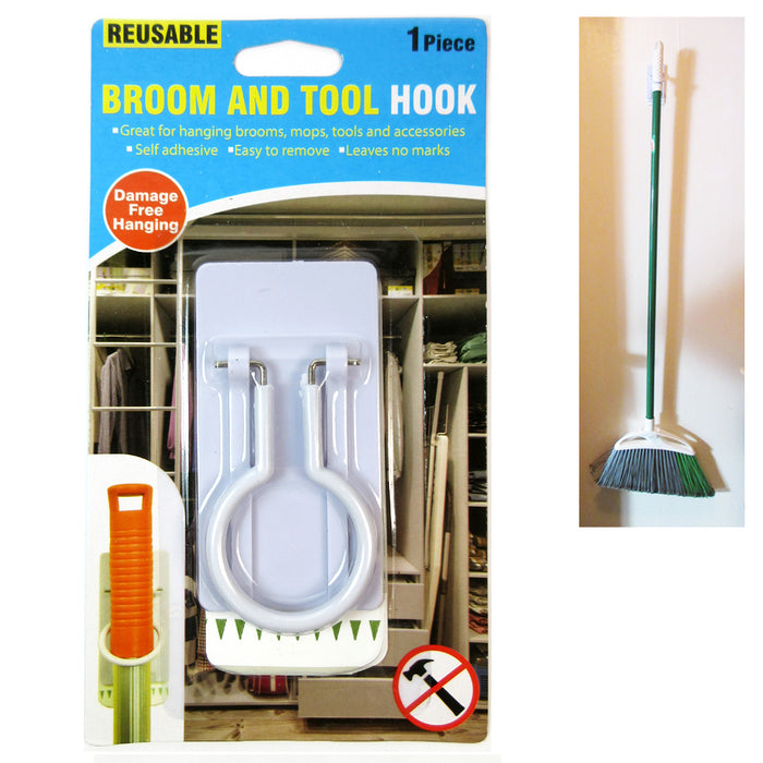 4 Pack Mop Broom Holder Self-Adhesive Gripper Organizer Wall Mounted Tool Garden