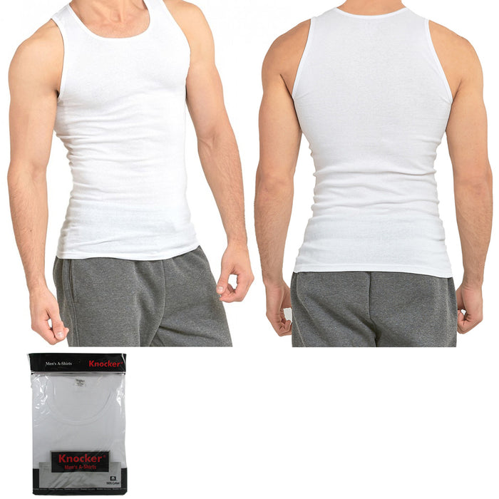 12 Mens T-Shirt Tank Top A-Shirt Ribbed Sleeveless Gym Undershirt 100% Cotton XL