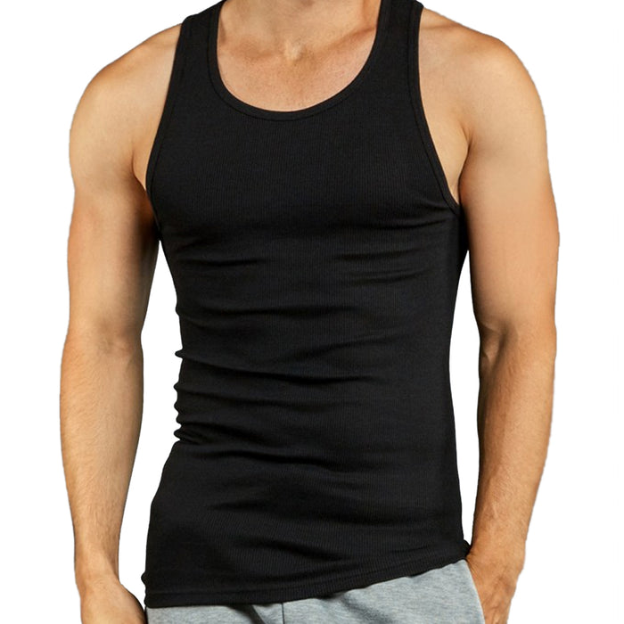 9 Men 100% Cotton Tank Top A-Shirt Undershirt Ribbed Black Muscle Sleeveless Gym