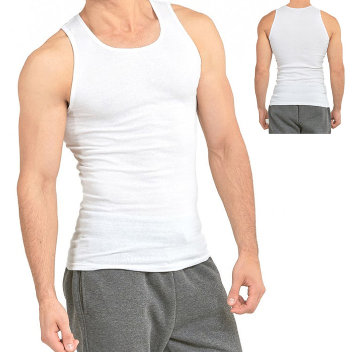 12 Mens T-Shirt Tank Top A-Shirt Ribbed Sleeveless Gym Undershirt 100% Cotton XL