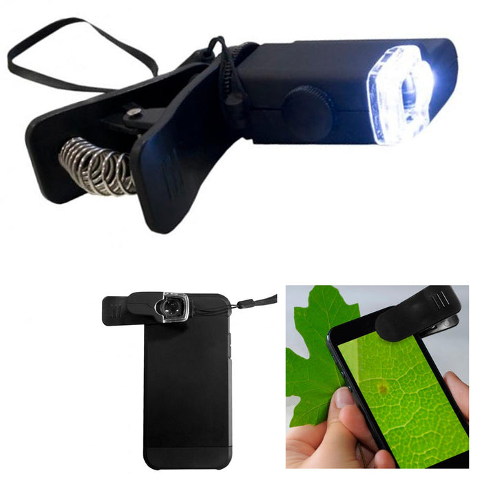 Clip-On Microscope Magnifier Lens with LED Lights Jeweler Loupe 15x Zoom Clamp
