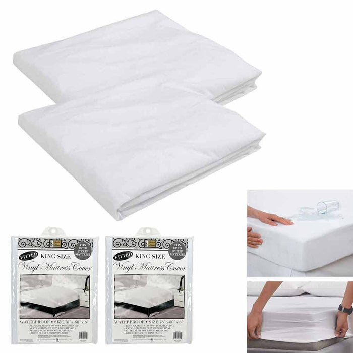 2 Pc King Size Waterproof Mattress Protector Fitted Comfort Pad Cover Vinyl