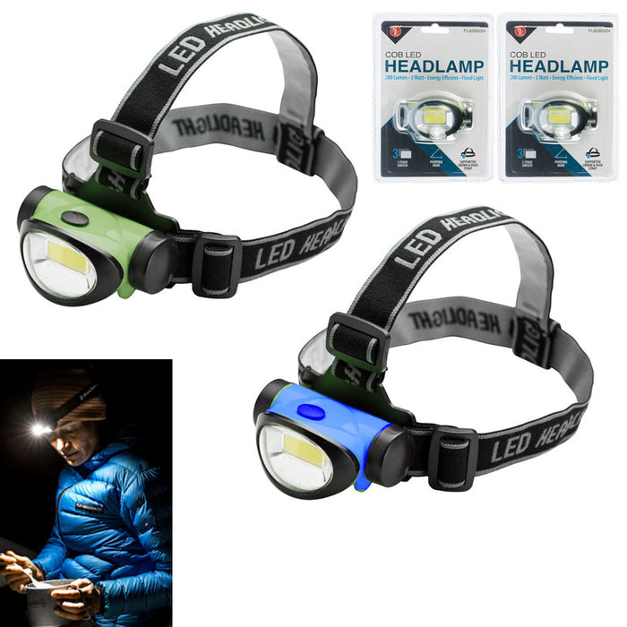 2 Pack LED Headlamp Adjustable Strap 3 Mode Headlight Waterproof Walking Camping
