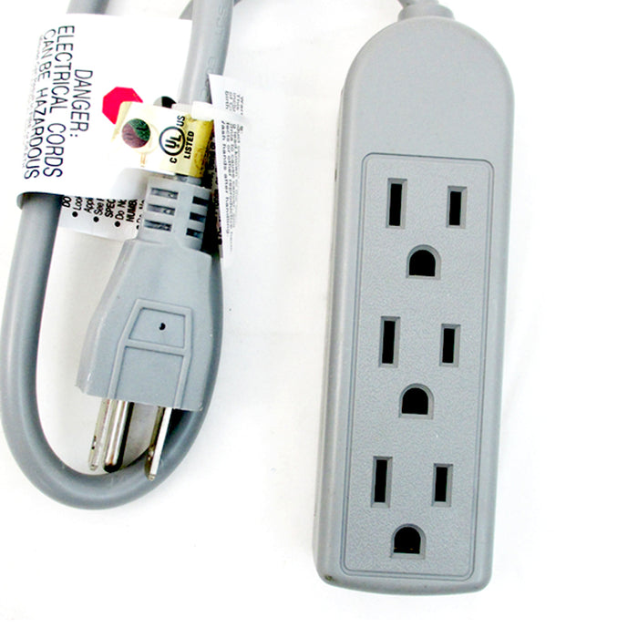 Extension Cord 3 Outlet Power Strip Grounded Office Home 125V 60Hz 13A 1 Ft