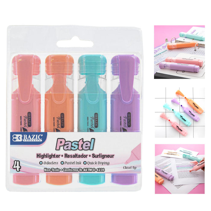 4 Pack Pastel Highlighter Colors Chisel Tip Marker Pen Assorted Colors Quick Dry