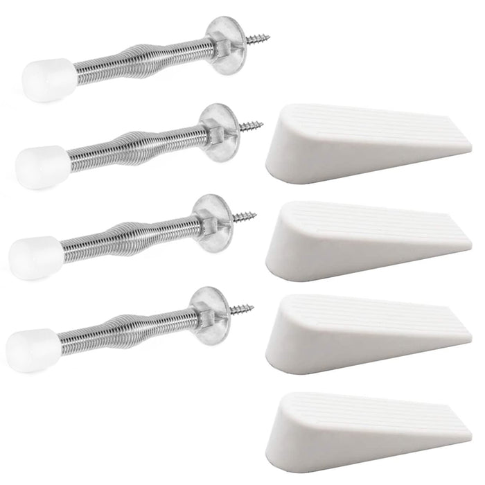 8-Piece Door Stopper Wedge Flexible Spring Holder Carpet Floor Home Office White