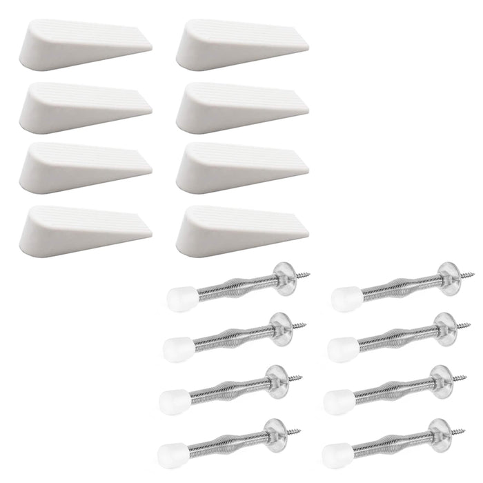 16 Spring Door Stopper Wedge Holder Set White Plastic Stop Doorstop Carpet Floor