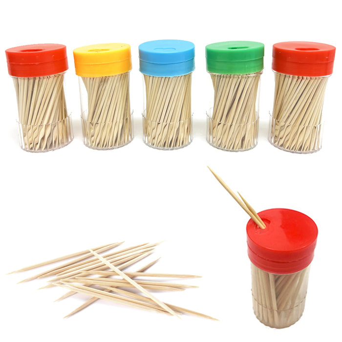 5PK Wooden Toothpick Dispenser 150ct Bamboo Fruit Picks Oral Care Catering Party