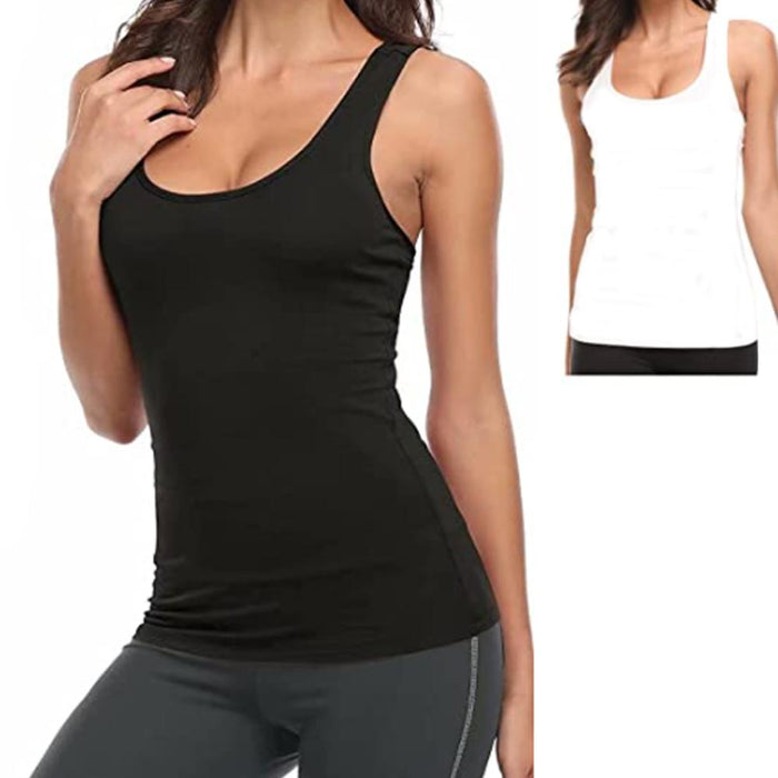 2PC Womens Racerback Tank Top Seamless Sleeveless Solid Cami Workout Black White